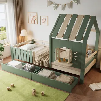 Postel Jednolůžková dřevěná postel Arhatreya 90x200 zeleň