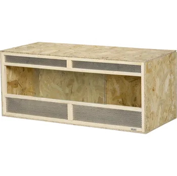 Terárium PawHut Skleněné terárium PawHut, 120 x 50 x 50 cm, termostatické, robustní, s větrací mřížkou, posuvná dvířka, pro hady, pavouky, OSB deska, přírodní dřevo| Aosom