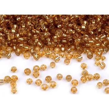 Dětské navlékací korálky Rokajl 12/0 - 2 mm s průtahem, střední, 22 zlatá