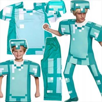 Karnevalový kostým KOSTÝM MINECRAFT PŘEVLEK PRO CHLAPCE STEVE DIAMANTOVÝ MASKA KARNEVALOVÝ KOSTÝM