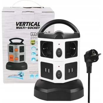 Napájecí kabel Zásuvková lišta vertikální prodlužovací kabel USB věž 4xUSB 6 ZÁSUVEK
