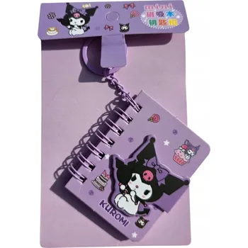 Malý Dort Kuromi s fialovým Notes na klíčence s linkami