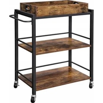 Servírovací stolek Kuchyňský vozík Songmics, kovový, černý, se 3 policemi a kolečky