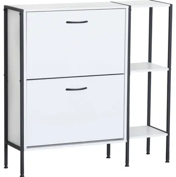 Botník Bílý moderní botník SOVIO s 2 výklopnými šuplíky, 88x24x87 cm