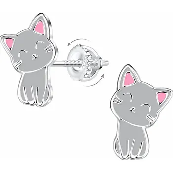 Náušnice Stříbrné náušnice Šedá kočka na šroubek 7 x 13 mm, 0,76 g