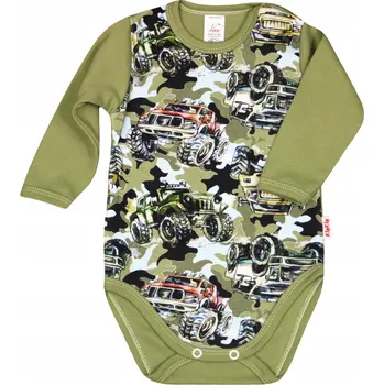 Kojenecký body Body s dlouhým rukávem AUTA MASKÁČOVÝ Khaki 100% Bavlna vel. 104 KLEKLE