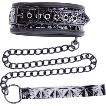 BDSM obojek SuperLove Neo Diamond Collar with Leash Black