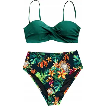 Dámské plavky DVOUDÍLNÉ PLAVKY S VYSOKÝM PASEM KVĚTINY XL