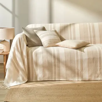 Napínací potah Blancheporte Kolekce ručně tkaných pruhovaných přehozů a povlaků na polštářky písková povlak na polštář 63x63 cm