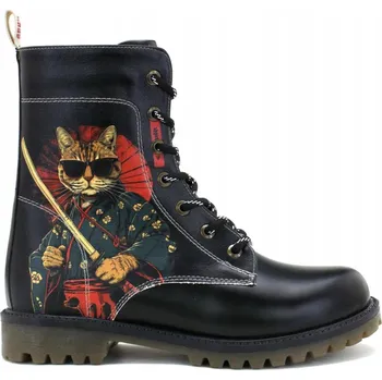 Dámská zimní obuv Dámské šněrovací kotníkové boty Goby RUGM101 s motivem samurajské kočky 38