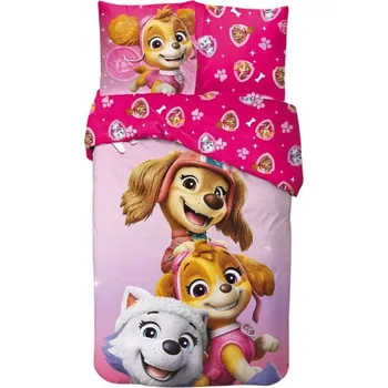 Prostěradlo Ložní souprava Tlapková patrola Růžový oddíl 140×200cm, 65x65 cm