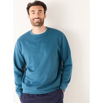 Pánská mikina Blancheporte Mikina s kulatým výstřihem z česaného moltonu petrolejová 127/136 (3XL)