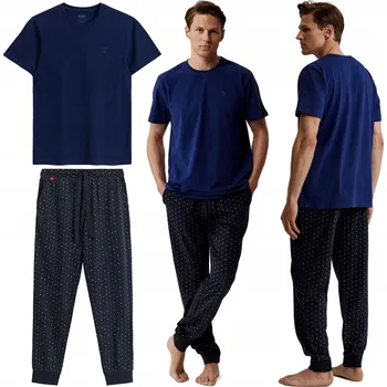 Pánské pyžamo Atlantic pánské pyžamo NMP-388 MODRÉ krátký rukáv velikost L