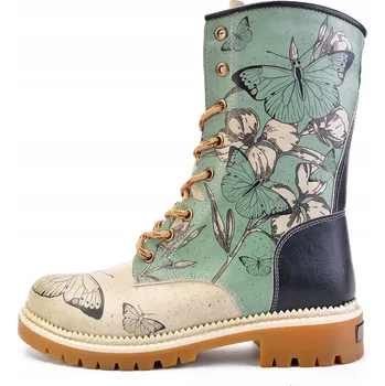 Dámská obuv Dámské béžovo-tyrkysové šněrovací kotníkové boty Goby s motivem motýlů 41
