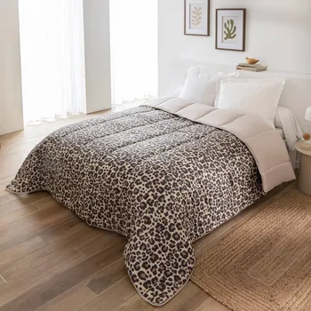 přikrývka Blancheporte Oboustranná přikrývka z mikrovlákna s potiskem Leopard 400g/m2 béžová/černá 200x200 cm