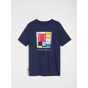 Pánské tričko Sinsay - Bavlněné oversize tričko s potiskem - námořnická modrá - 278HL-59X - 278HL-59X-3XL