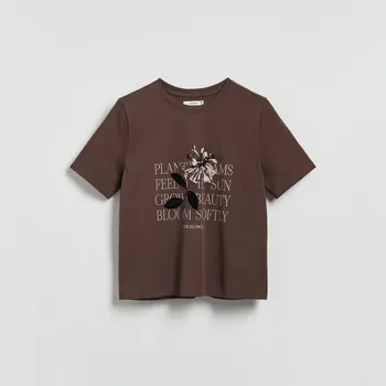 Dámské tričko Reserved - Bavlněné tričko s potiskem - béžová - 183HT-80X - 183HT-80X-L