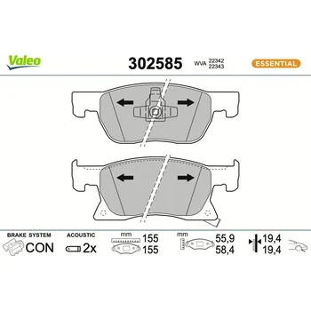 Brzdová destička Sada brzdových destiček, kotoučová brzda VALEO 302585