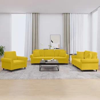 Pohovka 3dílná sedací souprava s polštáři žlutá samet Žlutá3202196
