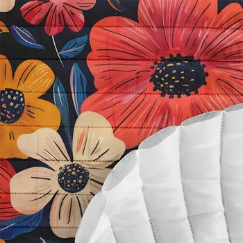 Zbytek - Prošívaná šusťákovina barevné květiny na tmavě modré MAXI vzor