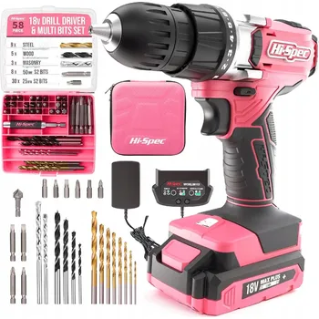 Vrtačka Hi-Spec 18V akumulátorová elektrická vrtačka a šroubovák sada růžová 58 ks