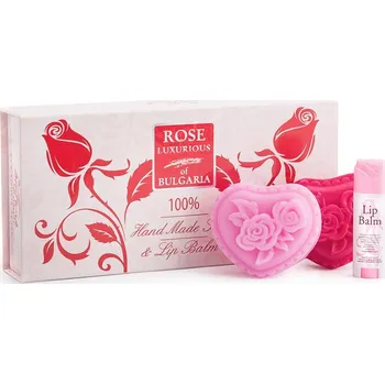 Tělový krém Dárková sada Rose Luxurious, 2 x mýdlo, balzám na rty
