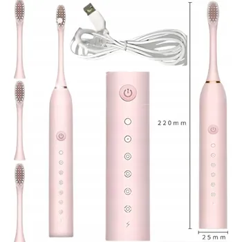 Elektrický zubní kartáček AUTOMATICKÝ ELEKTRICKÝ EFEKTIVNÍ SONICKÝ KARTÁČEK NA ZUBY + 4 HLAVICE