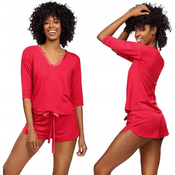 Dámské pyžamo Dkaren Edith červená tričko + šortky PYŽAMO S