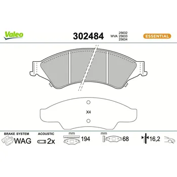 Brzdová destička Sada brzdových destiček, kotoučová brzda VALEO 302484