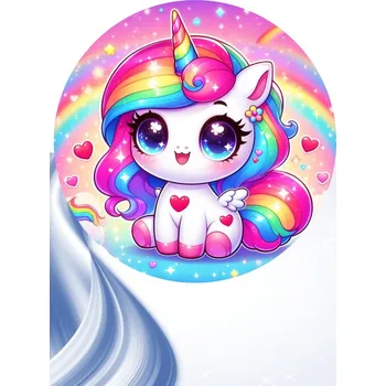 Jedlá dekorace na dort "Jednorožec 3" 20 cm (Fondánový list NEVYŘEZÁNO)