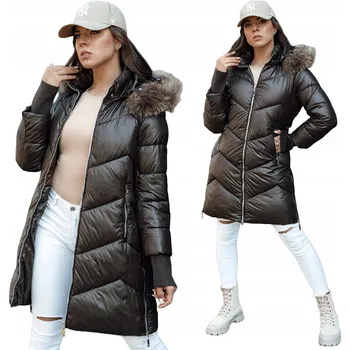 DLOUHÁ DÁMSKÁ PROŠÍVANÁ ZIMNÍ BUNDA S KAPUCÍ ty4500 - M