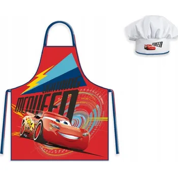 Kuchyňská zástěra Dětská zástěra a kuchařská čepice Auta Cars Zygzak Mcqueen červená Disney