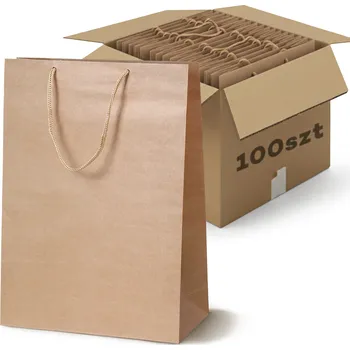 Dárková taška Dárkové papírové tašky 30x10x40 cm HNĚDÉ 130 g/m² PREMIUM SÁČKY x100