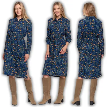 Dámské šaty Šaty dámská košilová 100% viskóza midi Moraj vzor s květinami černá M