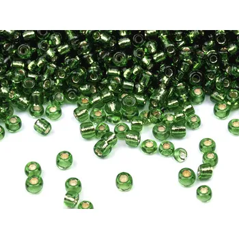 Dětské navlékací korálky Rokajl 12/0 - 2 mm s průtahem, střední, 27 zelené kapradí