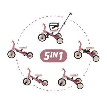 Dětská tříkolka PETITE&MARS Tříkolka multifunkční 5v1 Turbo Dusty Rose