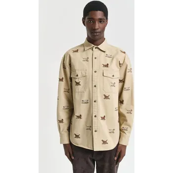 Pánská košile KOŠILE GANT REL EMBROIDERED TWILL SHIRT OAK BEIGE