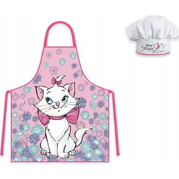 Kuchyňská zástěra Zástěra pro děti + kuchařská čepice s motivem kočky Marie Disney, růžová s květinami
