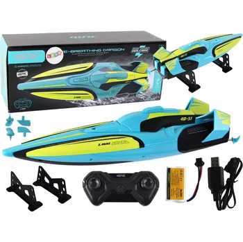 RC model auta RC vodní člun 2.4G žluto‑tyrkysový, vodotěsný s dálkovým ovládáním