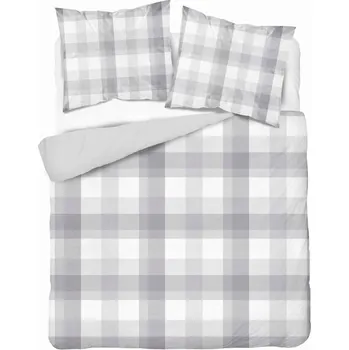 Povlečení SADA POVLEČENÍ 220x200 Detexpol MIKROVLÁKNO Bílo-Šedá Kostka