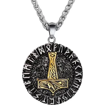 Oblečení a móda Oboustranný přívěsek z chirurgické oceli Thorovo kladivo & Vegvísir Bicolor - Model BEZ ŘETÍZKU (pouze přívěsek)