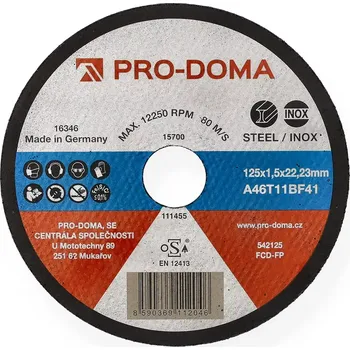 Řezný kotouč Kotouč řezný ocel nerez PRO-DOMA – 125×1,5 mm