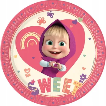 Party nádobí Papírové talíře Máša a medvěd Sladké srdce 8 ks 23 cm FSC