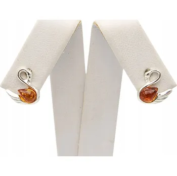 Náušnice STŘÍBRNÉ NÁUŠNICE s jantarem LABUTĚ puzetky