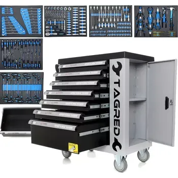 Montážní vozík TAGRED TA212 - výprodej. 7 zásuvek. Vybaveno 251 díly nářadí (TA55TA212) Lehce poškozený