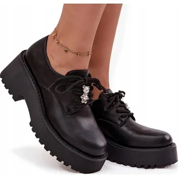 Dámské polobotky DÁMSKÉ POLOBOTKY Z EKO KŮŽE S OZDOBOU MASIVNÍ PODPATEK PLATFORMA ČERNÉ 40