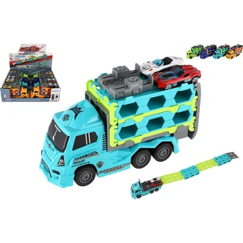 autíčko Teddies Auto kamion přepravník + auto 2ks plast 22cm na setrvačník 4 barvy