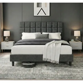 Postel Čalouněná dvoulůžková postel FURNIFY 140x200 v odstínech šedé