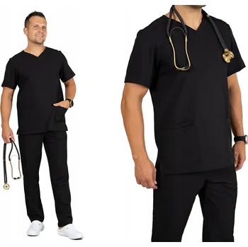 Pánská mikina Elastická pánská lékařská mikina MODNÍ WYGODY scrubs pánský LIAM - ČERNÁ 3XL