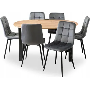Jídelní stůl Rozkládací kulatý stůl dub craft + 6 židlí Mebel Elite šedé
